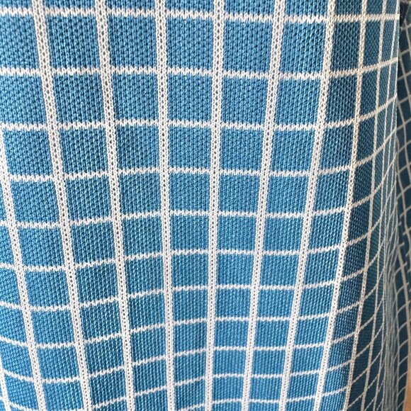 Vintage 60s mini dress, Mod blue white geometric checkered, straight cut - Picture 7 of 8